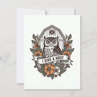 Retro barn owl 'I give a hoot' design Briefkaart