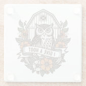 Retro barn owl 'I give a hoot' design Glazen Onderzetter (Achterkant)