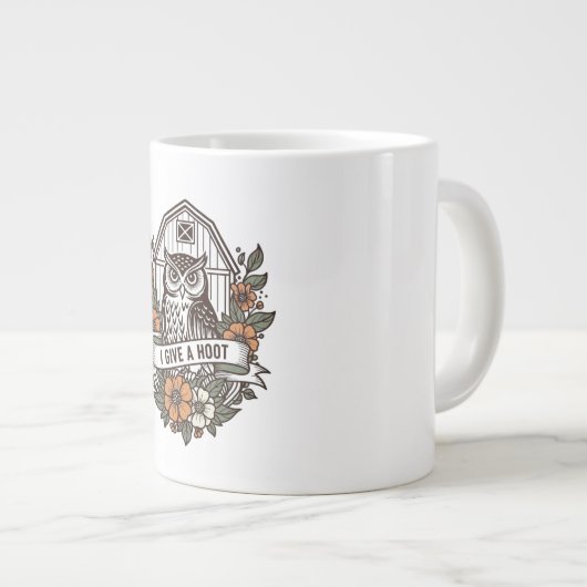 Retro barn owl 'I give a hoot' design Grote Koffiekop (Voorkant rechts)