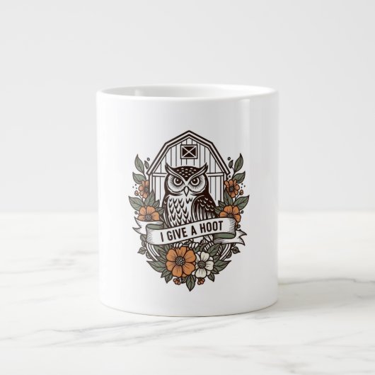 Retro barn owl 'I give a hoot' design Grote Koffiekop (Voorkant)
