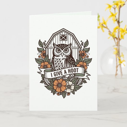 Retro barn owl 'I give a hoot' design Kaart (Gele Bloem)