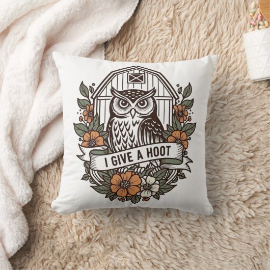 Retro barn owl 'I give a hoot' design Kussen (Deken)