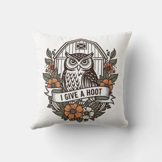 Retro barn owl 'I give a hoot' design Kussen (Achterkant)
