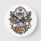 Retro barn owl 'I give a hoot' design Ronde Klok (Voorkant)