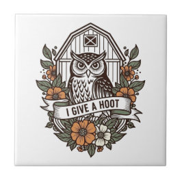 Retro barn owl 'I give a hoot' design Tegeltje