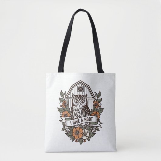 Retro barn owl 'I give a hoot' design Tote Bag (Voorkant)