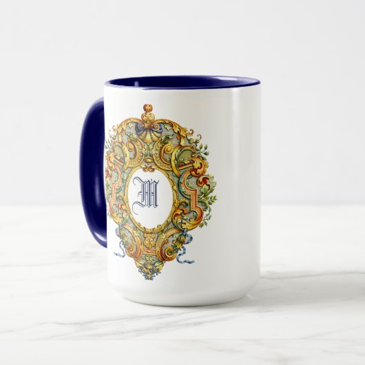 Retro barokke rococo ovale cartouche 1700 monogram mok (Voorkant links)