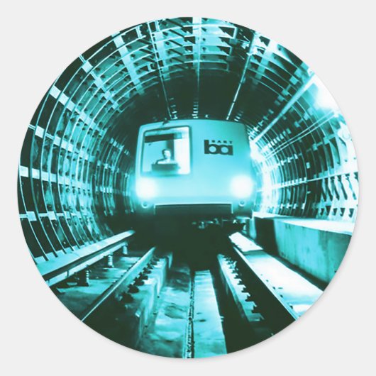 Retro BART-trein in de Transbay-tunnel Ronde Sticker (Voorkant)