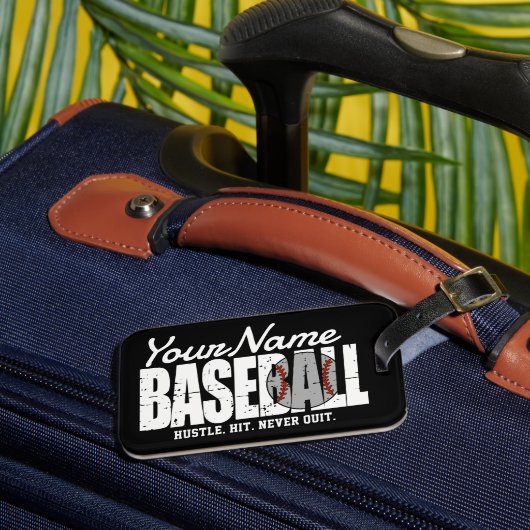 Retro Baseball ADD NAAM Pinstripe Team Speler Bagagelabel (Voorkant Insitu 3)