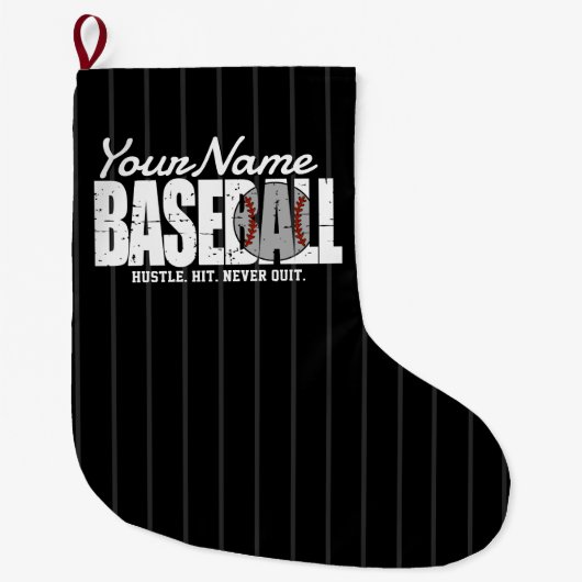 Retro Baseball ADD NAAM Pinstripe Team Speler Grote Kerstsok (Voorkant)