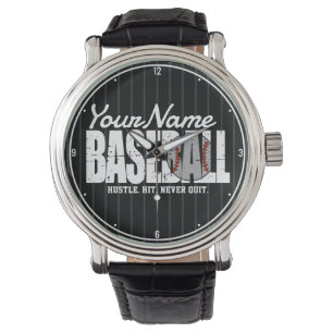Retro Baseball ADD NAAM Pinstripe Team Speler Horloge