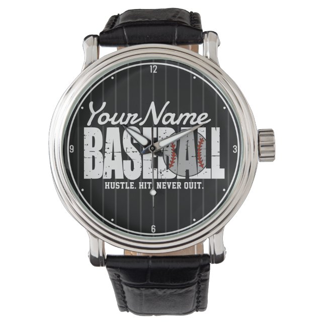 Retro Baseball ADD NAAM Pinstripe Team Speler Horloge (Voorkant)