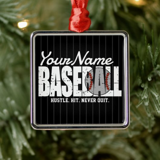 Retro Baseball ADD NAAM Pinstripe Team Speler Metalen Ornament (Boom)