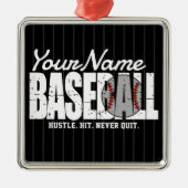 Retro Baseball ADD NAAM Pinstripe Team Speler Metalen Ornament (Voorkant)