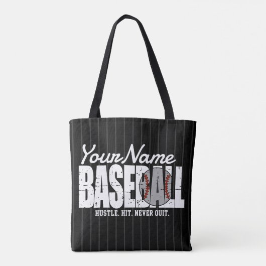 Retro Baseball ADD NAAM Pinstripe Team Speler Tote Bag (Achterkant)