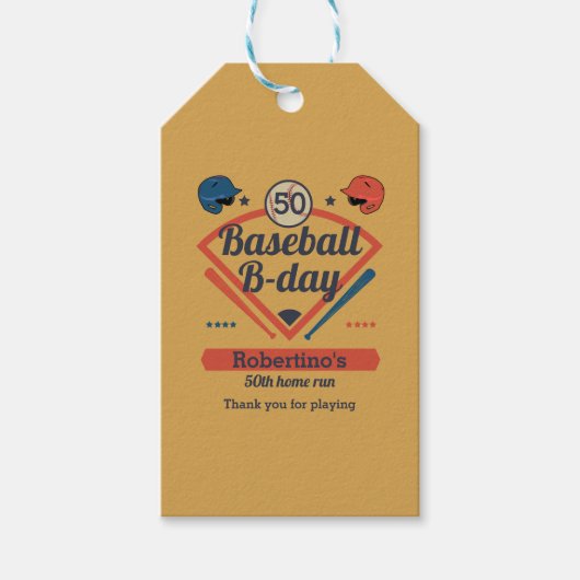 Retro Baseball B-Day Men's 50th Birthday Cadeaulabel (Voorkant)