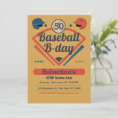 Retro Baseball B-Day Men's 50th Birthday Kaart (Staand voorkant)