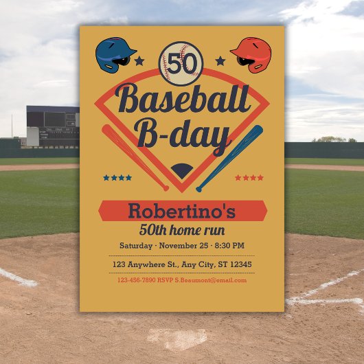 Retro Baseball B-Day Men's 50th Birthday Kaart