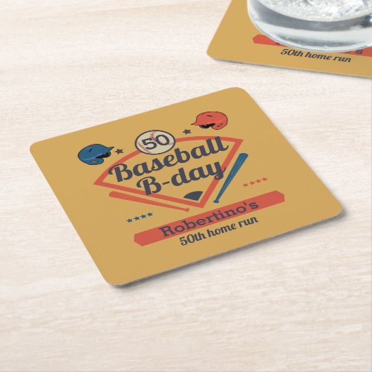 Retro Baseball B-Day Men's 50th Birthday Kartonnen Onderzetters (Schuin)