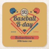 Retro Baseball B-Day Men's 50th Birthday Kartonnen Onderzetters (Voorkant)