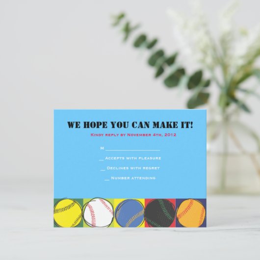 Retro Baseball-draagtas met opening bat. Mitzvah R RSVP Kaartje (Staand voorkant)