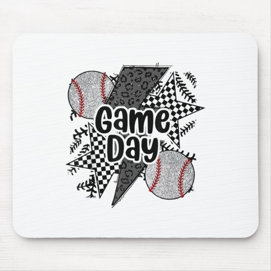 Retro Baseball Game Day Geruit Leopard Baseball Muismat (Voorkant)