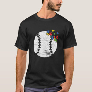 Retro Baseball Heart Autisme Awareness Spor T-shirt