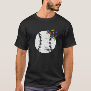 Retro  Baseball Heart Autisme Awareness Spor T-shirt