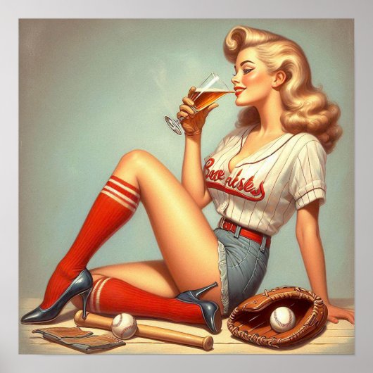 Retro Baseball Meisje Schilderen Poster (Voorkant)