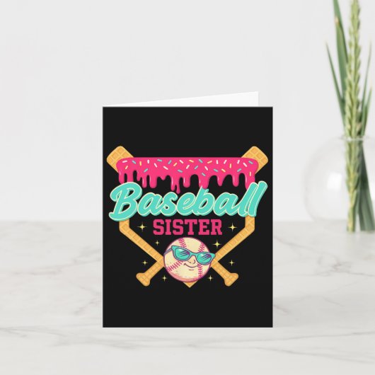 Retro Baseball Sister Ice Cream Drip Baseball Game Kaart (Voorkant)
