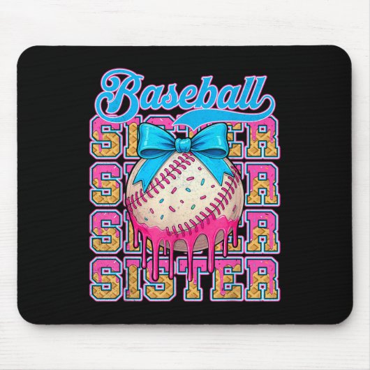 Retro Baseball Sister Ice Cream Drip Coquette Bow Muismat (Voorkant)