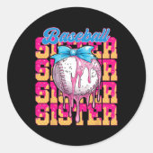 Retro Baseball Sister Ice Cream Drip Coquette Bow Ronde Sticker (Voorkant)