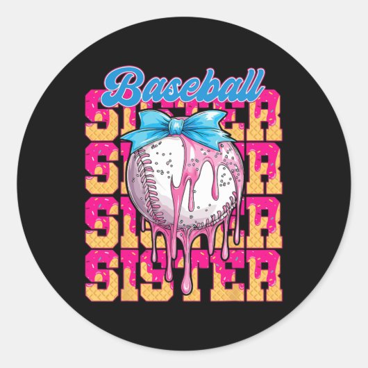 Retro Baseball Sister Ice Cream Drip Coquette Bow Ronde Sticker (Voorkant)