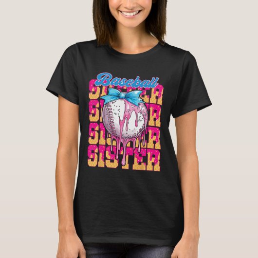 Retro Baseball Sister Ice Cream Drip Coquette Bow T-shirt (Voorkant)