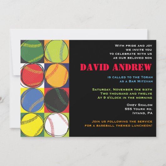 Retro Baseball Thébat Mitzvah Uitnodiging (Voorkant)