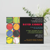 Retro Baseball Thébat Mitzvah Uitnodiging (Staand voorkant)