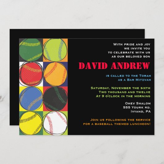 Retro Baseball Thébat Mitzvah Uitnodiging (Voorkant / Achterkant)