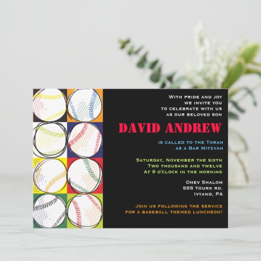 Retro Baseball Thébat Mitzvah Uitnodiging (Staand voorkant)