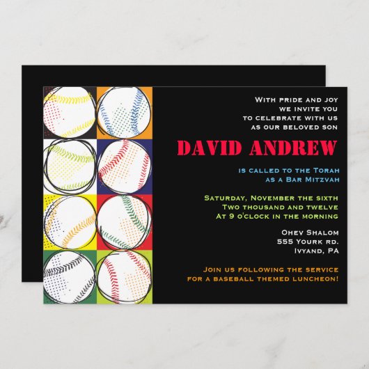 Retro Baseball Thébat Mitzvah Uitnodiging (Voorkant / Achterkant)