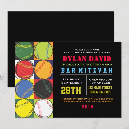 Retro Baseball Thébat Mitzvah Uitnodiging (Voorkant / Achterkant)