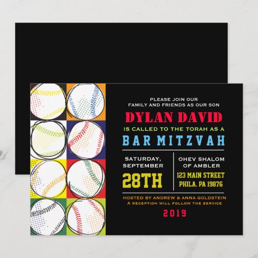 Retro Baseball Thébat Mitzvah Uitnodiging (Voorkant / Achterkant)