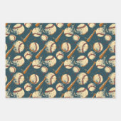 Retro Baseball Trio 3 Inpakpapier Vel (Voorkant 3)