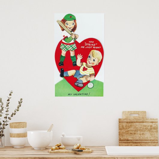 Retro  baseball Valentijn poster (Keuken)