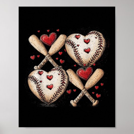 Retro Baseball Valentijnsdag Xoxo Funny Kinder Boy Poster (Voorkant)