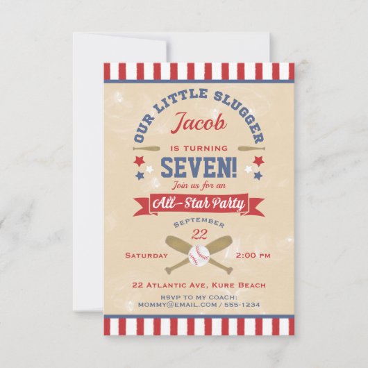 Retro Baseball Verjaardag Sterren & Strepen Kaart (Voorkant)
