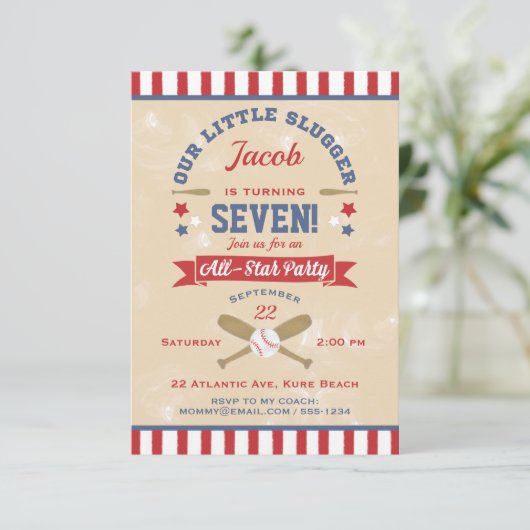 Retro Baseball Verjaardag Sterren & Strepen Kaart (Staand voorkant)