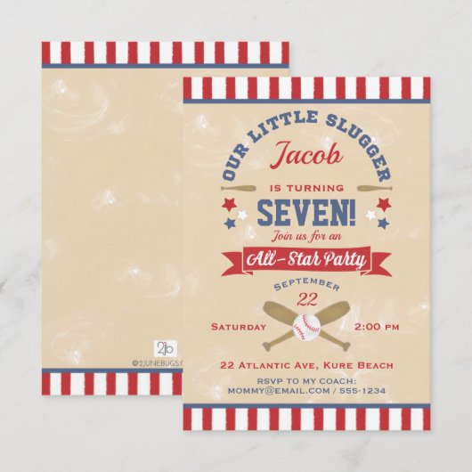 Retro Baseball Verjaardag Sterren & Strepen Kaart (Voorkant / Achterkant)