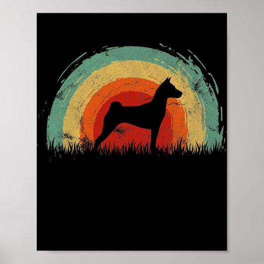 Retro Basenji  Rainbow Dog Mannen Vrouwen Poster (Voorkant)
