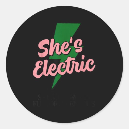 Retro Basic Lightning Quote She Electric Funny Sim Ronde Sticker (Voorkant)