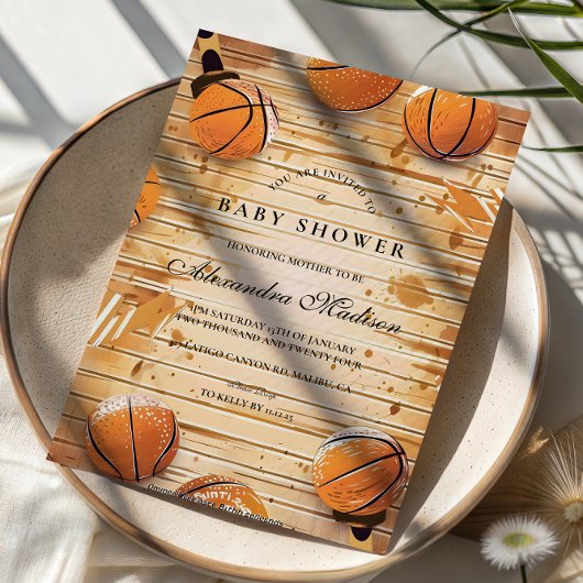 Retro Basketbal Baby Shower Kaart